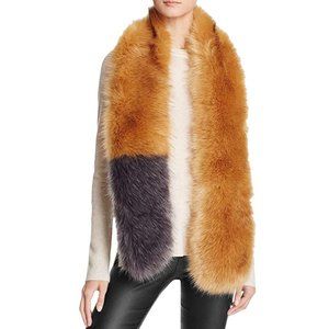 Aqua Brand Women's Colorblock Faux Fur Wide Stole Scarf Wrap; Brown & Gray NEW